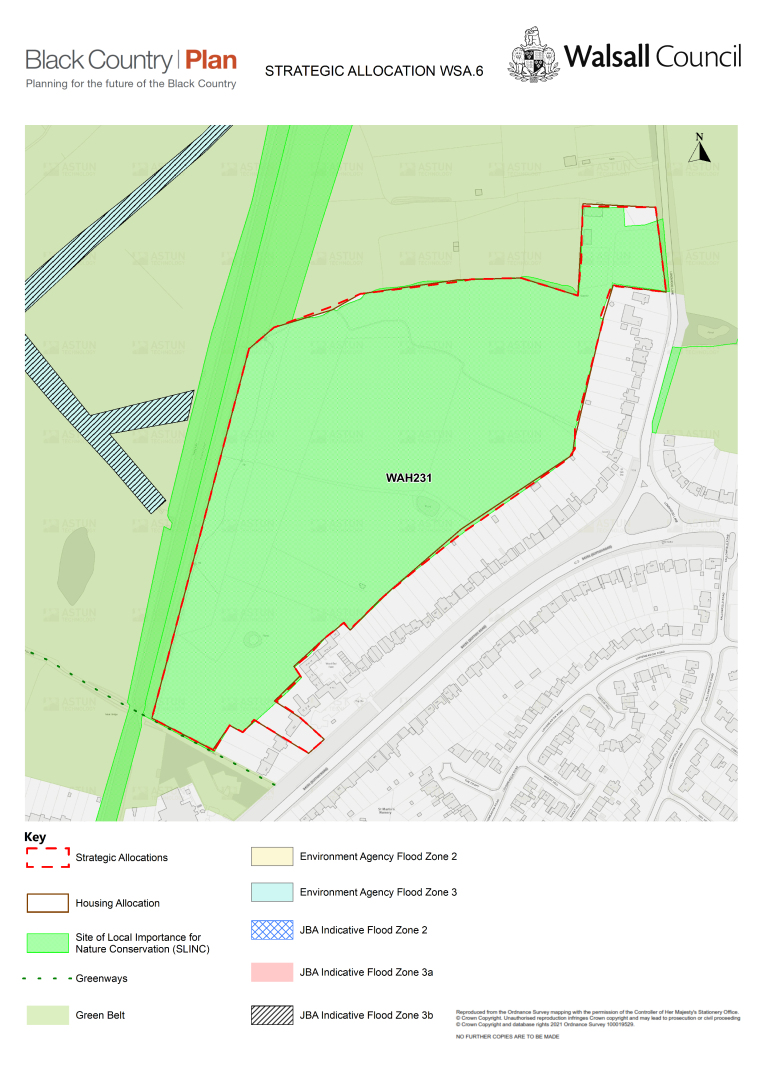 Policy WSA6 – Land off Sutton Road, Longwood Lane, Walsall