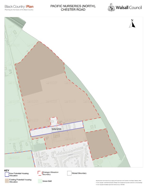 Map for Policy WSA9 – Land to the east of Chester Road, Pacific Nurseries, Hardwick