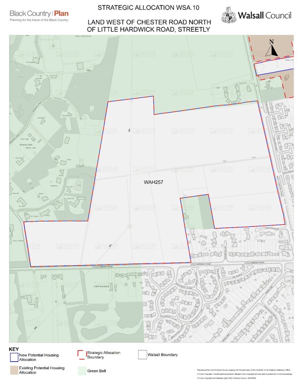 Map for Policy WSA10 - Land West of Chester Road North of Little Hardwick Road, Streetly
